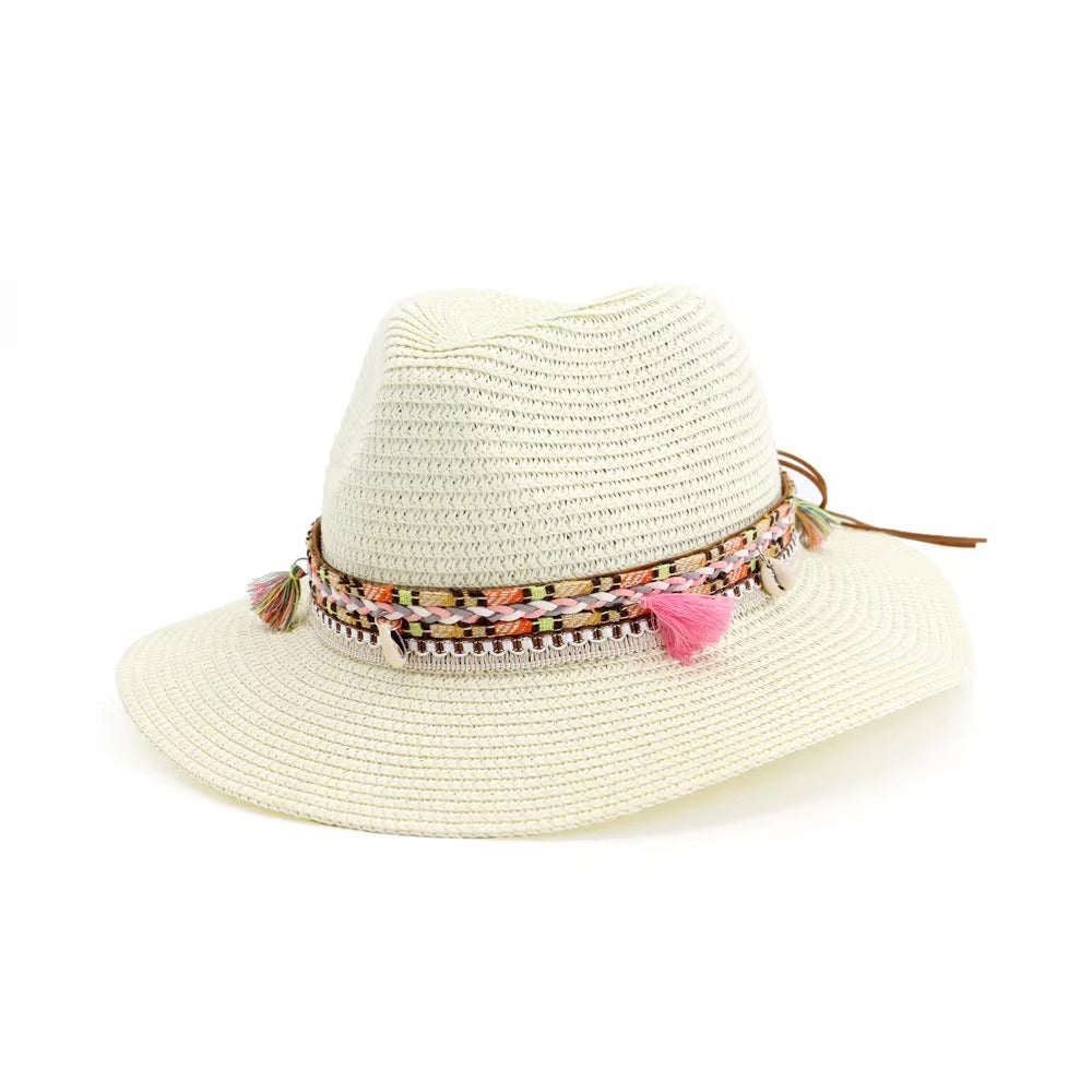 Wholesale Wide-Brim Paper Panama Straw Beach Hat with Ribbon