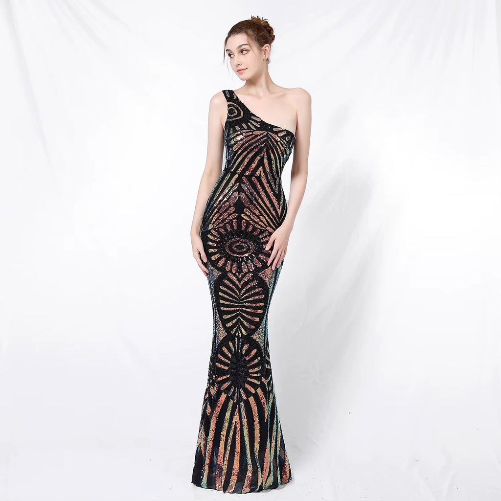 Sexy Vintage Strapless Sequin Ball Gown Evening Dress