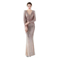 Elegant Luxury Long Sleeve Sequined Evening Gown, Embroidered High-Quality Party Dress