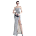 High-quality Sleeveless Sequin Satin Evening Dress, Embroidered Slit Sexy Prom Maxi Dress