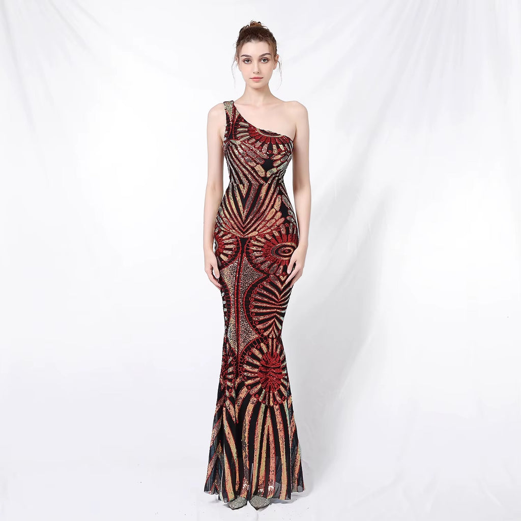 Sexy Vintage Strapless Sequin Ball Gown Evening Dress