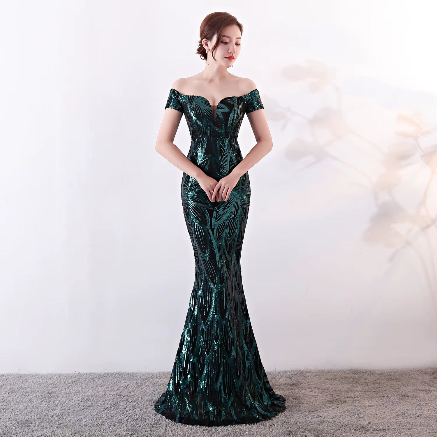 One-Shoulder Slim Sequin Fishtail Formal Evening Gown