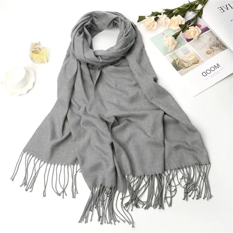 Wholesale Women's Black Solid Tassel Cashmere Pashmina Scarf