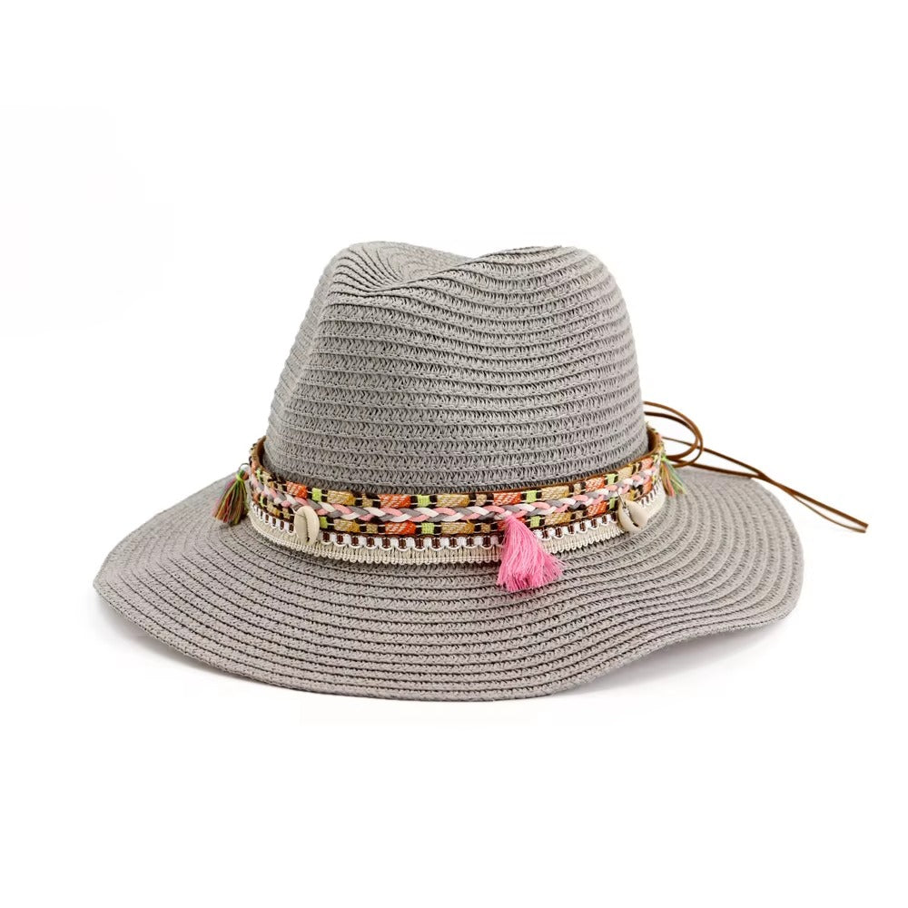 Wholesale Wide-Brim Paper Panama Straw Beach Hat with Ribbon