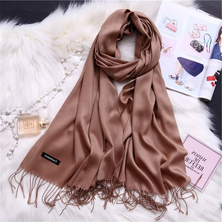 Wholesale Plain Long Pashmina Cashmere Shawl with Tassel