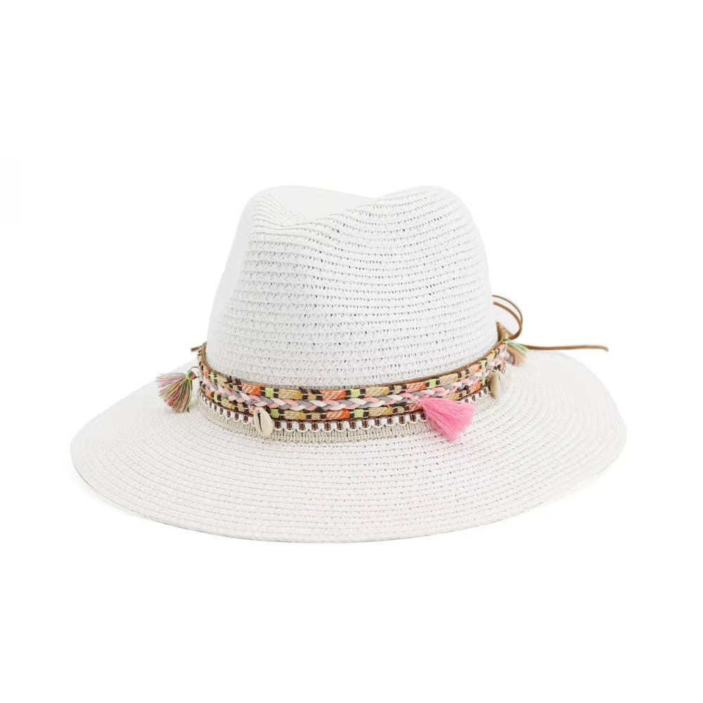 Wholesale Wide-Brim Paper Panama Straw Beach Hat with Ribbon