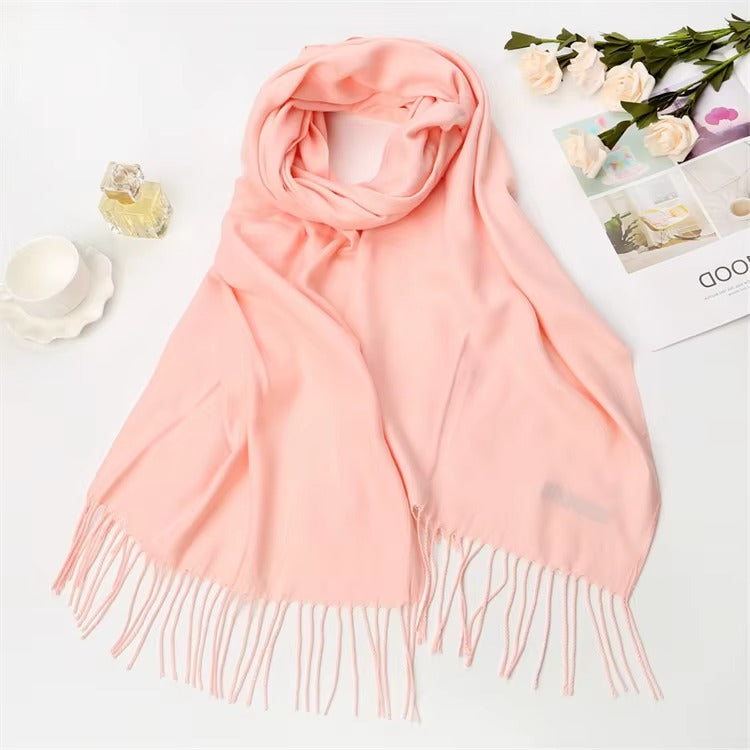 Wholesale Women's Black Solid Tassel Cashmere Pashmina Scarf
