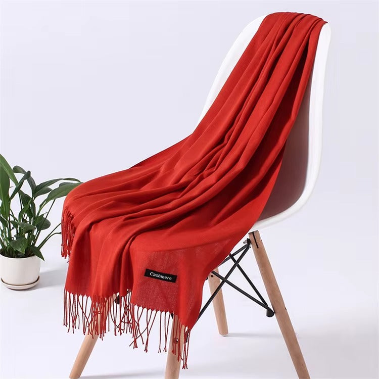 Ladies' Plain Red Wool Cashmere Pashmina Winter Shawl