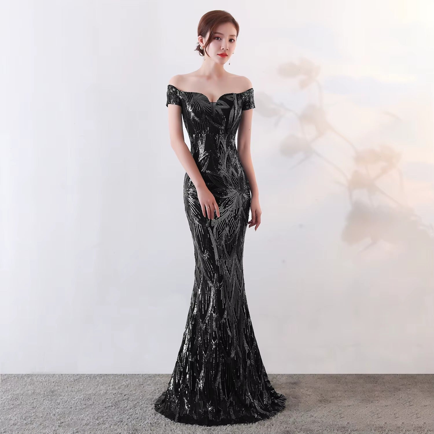 One-Shoulder Slim Sequin Fishtail Formal Evening Gown