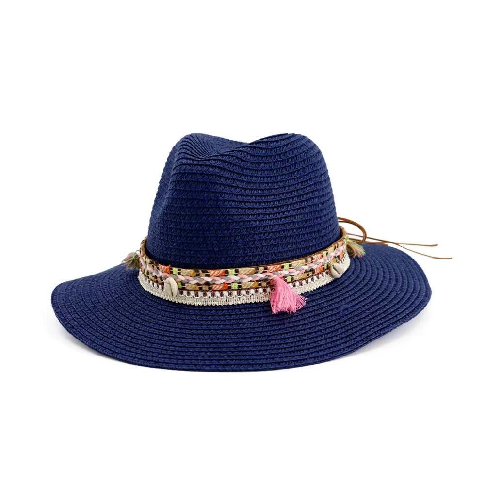 Wholesale Wide-Brim Paper Panama Straw Beach Hat with Ribbon