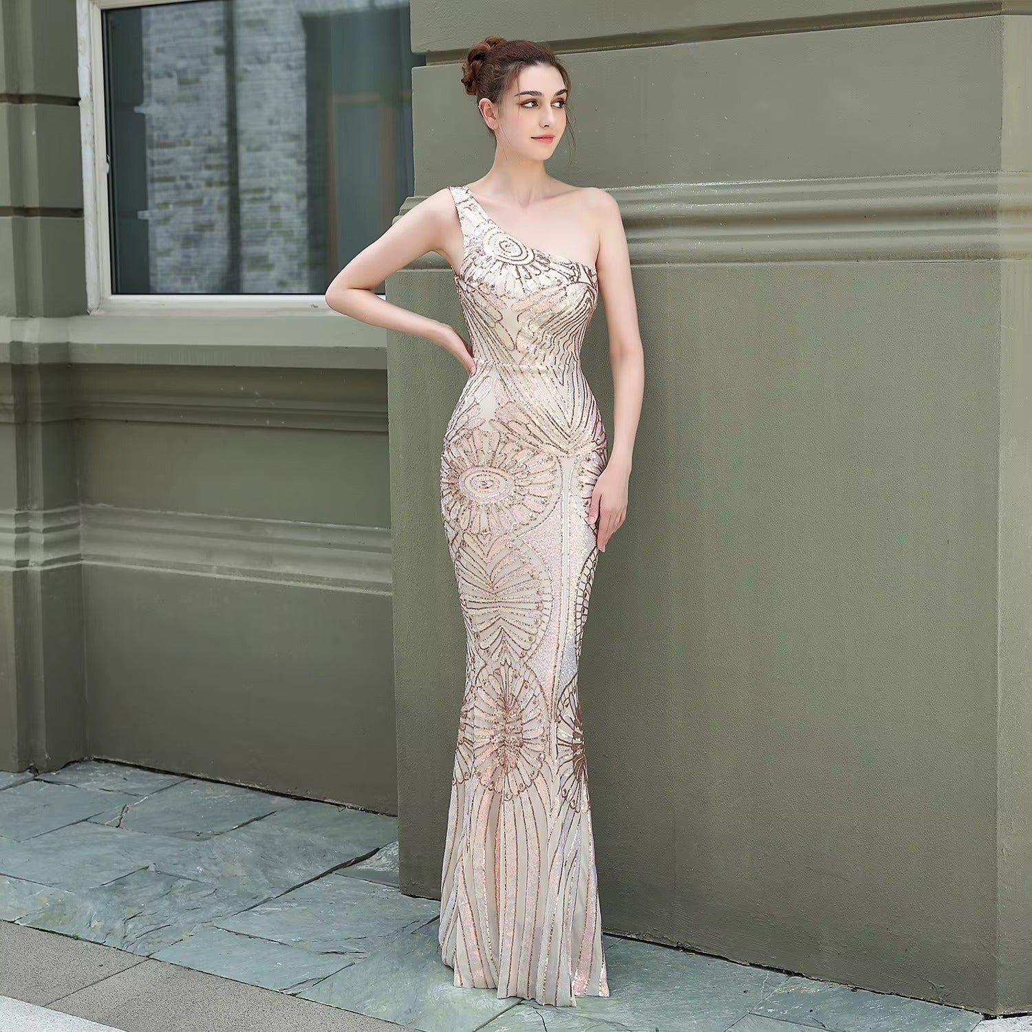 Sexy Vintage Strapless Sequin Ball Gown Evening Dress