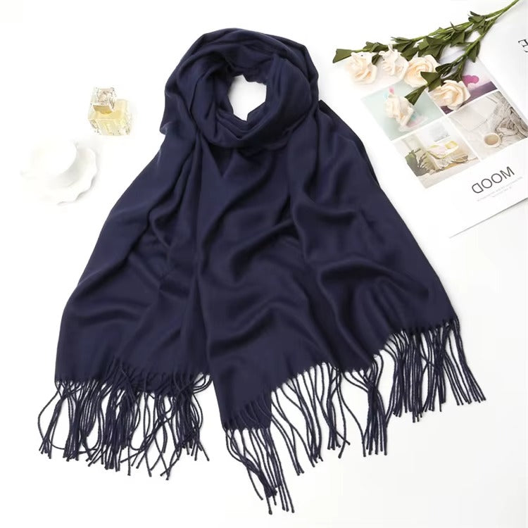 Wholesale Women's Black Solid Tassel Cashmere Pashmina Scarf
