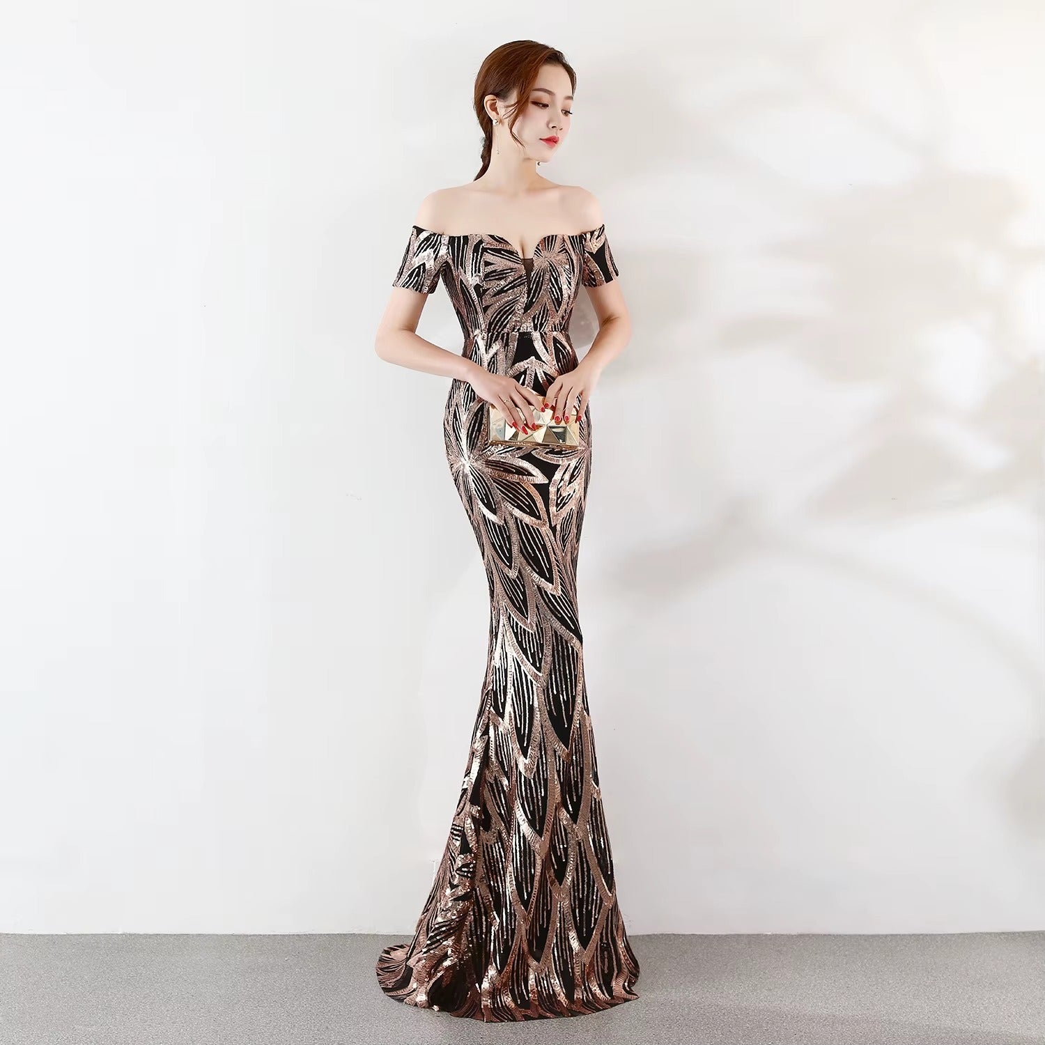 One-Shoulder Slim Sequin Fishtail Formal Evening Gown