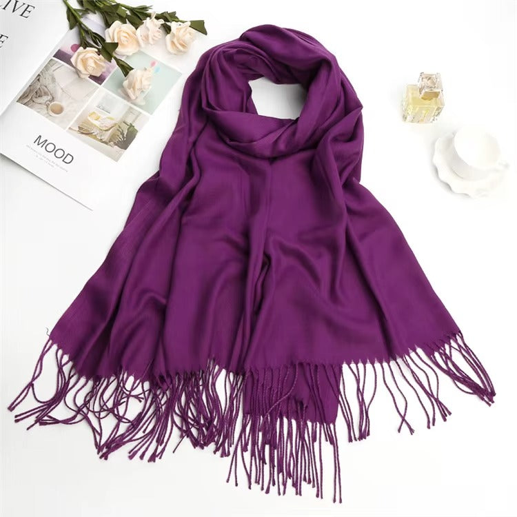 Wholesale Women's Black Solid Tassel Cashmere Pashmina Scarf