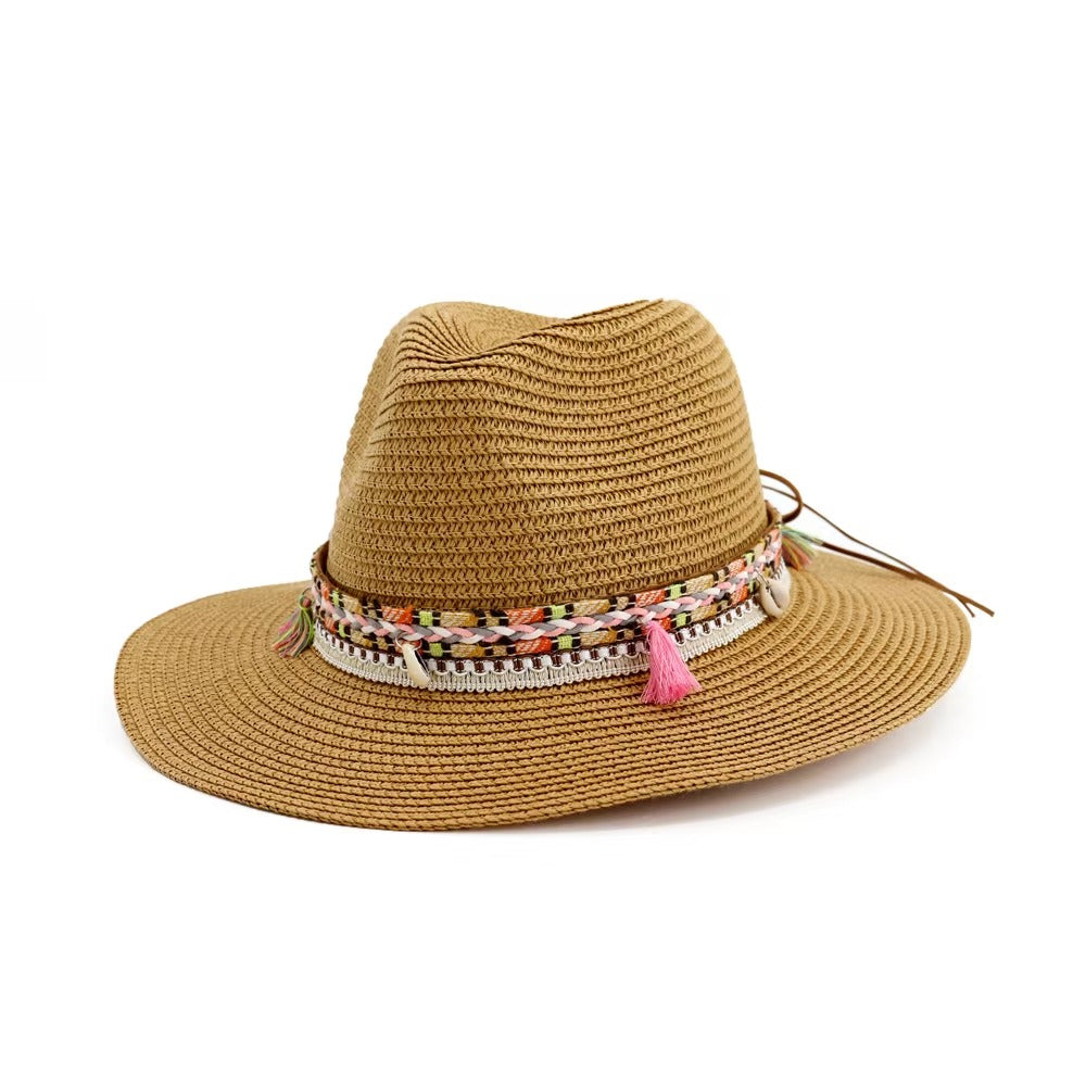 Wholesale Wide-Brim Paper Panama Straw Beach Hat with Ribbon
