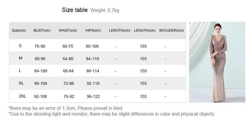 Elegant Luxury Long Sleeve Sequined Evening Gown, Embroidered High-Quality Party Dress