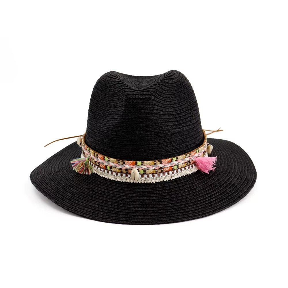 Wholesale Wide-Brim Paper Panama Straw Beach Hat with Ribbon